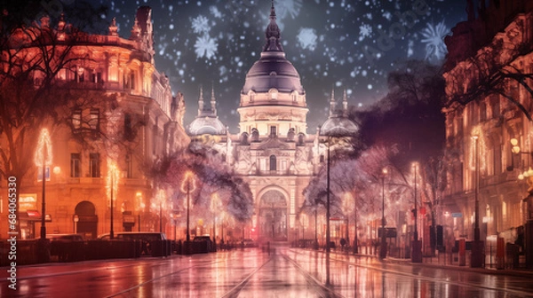 Fototapeta 大都市のクリスマスイルミネーションの風景