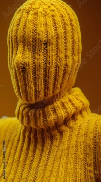 Fototapeta Cozy Winter Fashion Close-Up of Person in Yellow Sweater and Knitted Hat for Cold Weather Style Generative AI