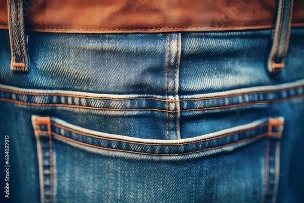 Fototapeta Stylish Denim Fashion with Leather Belt - Close-up Shot of Person's Jeans for Trendy Outfit Inspiration Generative AI