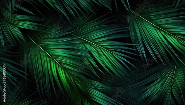 Fototapeta beautiful palm leaves in wild tropical palm garden, dark green palm leaf texture concept
