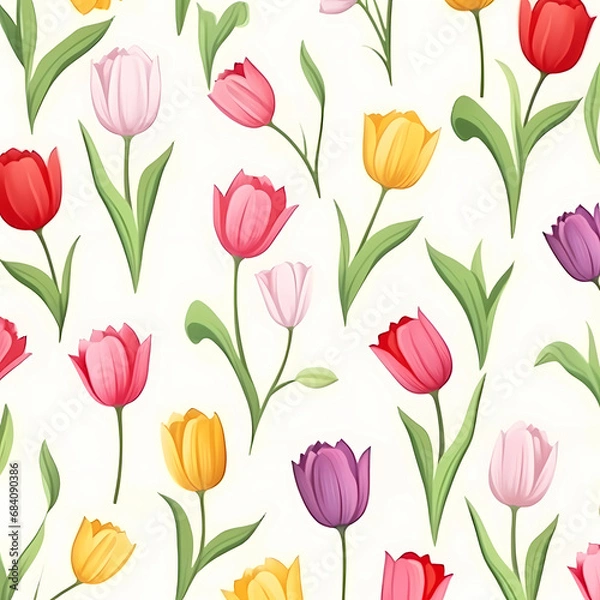 Fototapeta Colorful hand draw tulip seamless pattern background
