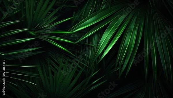 Obraz beautiful palm leaves in wild tropical palm garden, dark green palm leaf texture concept