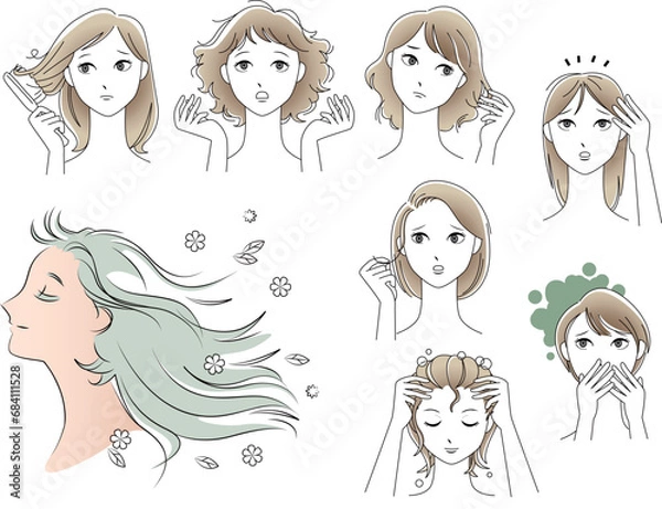 Obraz ダメージヘアに悩む女性のセット