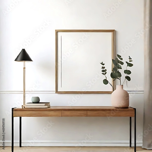 Fototapeta Interior design of modern living room console table.. generative ai