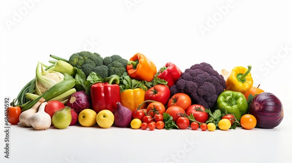 Fototapeta Fruits and vegetables on a white background. banner.Generative AI