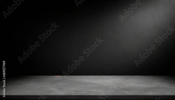 Obraz The black room, perspective cement floor or concrete shelf table, used as a studio background wall to display your products. loft style