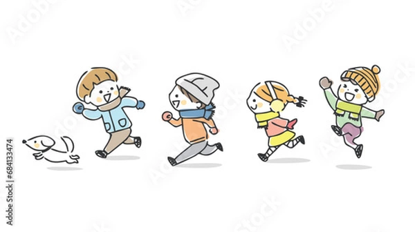 Obraz 冬に外を走る子供たち