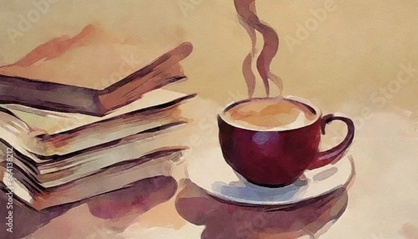 Obraz ホットコーヒー読書　イラスト