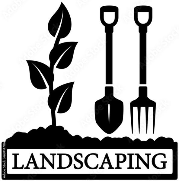 Obraz landscaping icon with sprout and gardening tools
