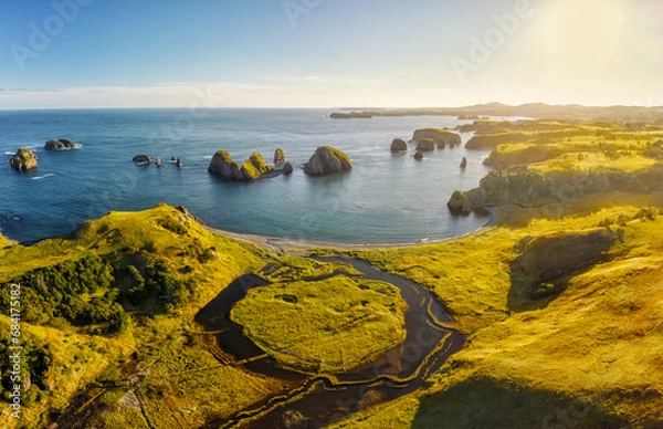 Fototapeta Aerial view of an unnamed bay on the island of Shikotan, Kuril Islands.