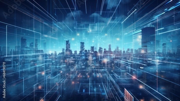 Fototapeta Illustrate the abstract resilience in IT City landscapes, portraying the adaptive and responsive features that safeguard against disruptions