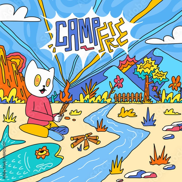 Fototapeta Campfire cartoon background