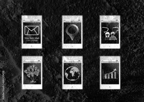 Fototapeta mobile phone communication network on wall texture background