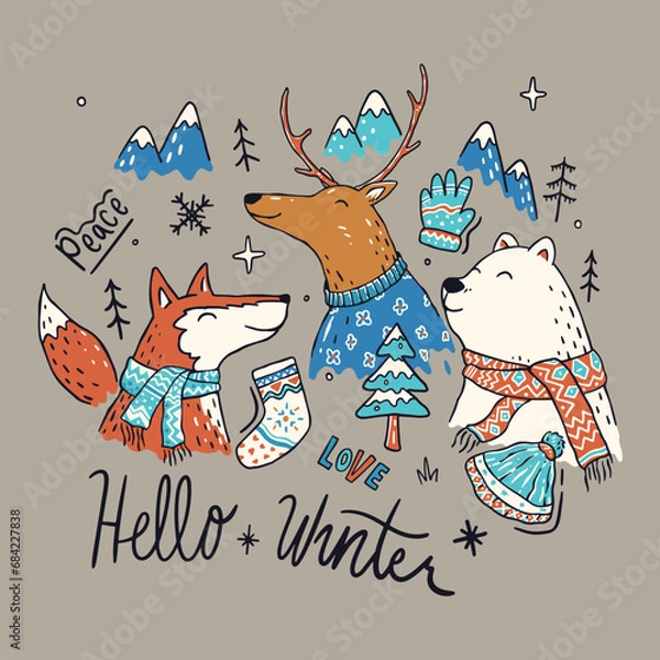 Fototapeta Hello winter illustration