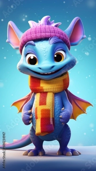 Obraz A cartoon mouse wearing a scarf and hat