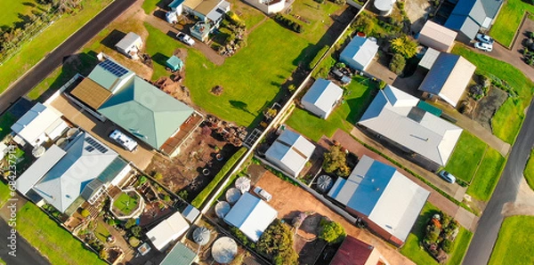 Fototapeta Emu Bay homes and coastline, Kangaroo Island from drone, Australia