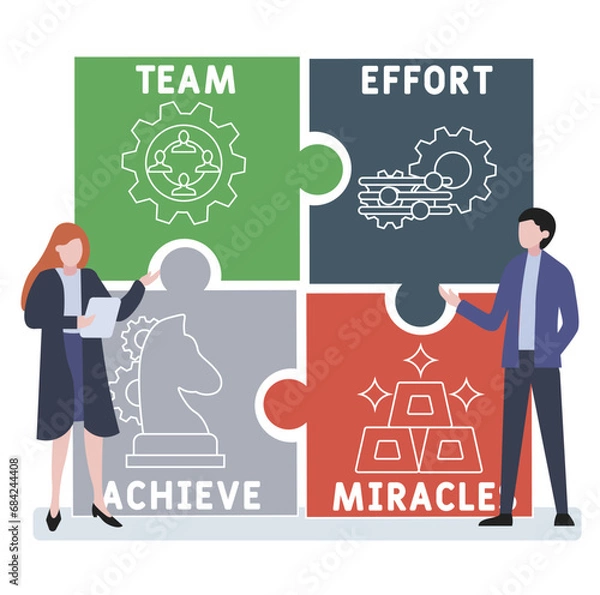 Fototapeta TEAM - Team Effort Achieve Miracles acronym. business concept background.  vector illustration concept with keywords and icons. lettering illustration with icons for web banner, flyer, landing
