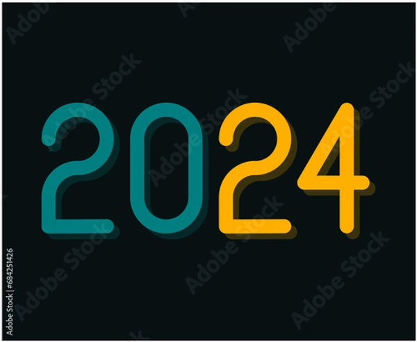 Fototapeta 2024 Happy New Year Abstract Green And Yellow Graphic Design Vector Logo Symbol Illustration With Black Background