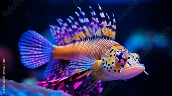 Fototapeta A close-up shot of a Royal Gramma fish showcasing its stunning and vivid coloration, in