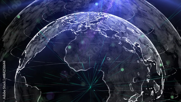Obraz 3D animation with digital Earth and particles.