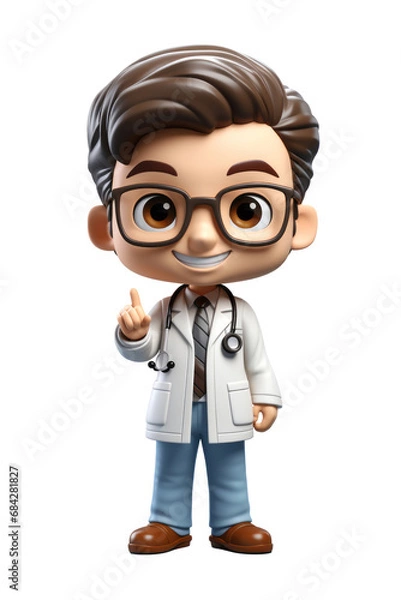 Fototapeta 3D cartoon character of a doctor smiling. On a blank background