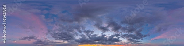 Fototapeta 360 VR 2:1 equirectangular sunset sky background overlay. Ideal for 360 VR sky replacement. High quality 300 dpi, adobe rgb color profile.