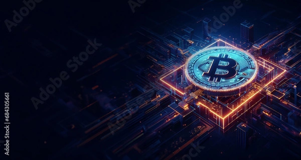 Fototapeta background neon futurist with bitcoin