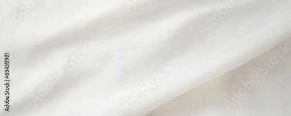 Fototapeta Gathered woven linen fabric structure, tenderly draped surface of beige linen fabric, pleated aesthetic scene, template, available space for duplication.