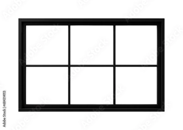 Fototapeta Large, rectangular, black window. Window with black frame. Isolated on a transparent background.