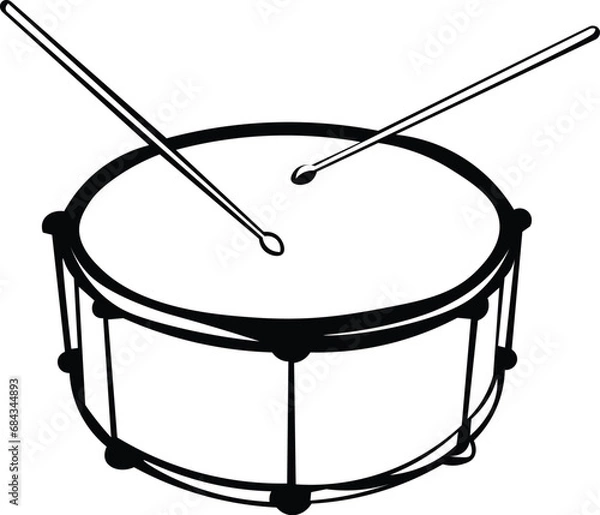 Fototapeta Cartoon Black and White Isolated Illustration Vector Of A Marching Band Drum with Drumsticks