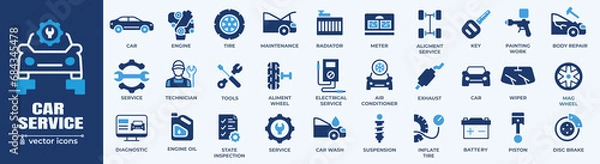 Obraz Car service icon set with black stroke and white background. Auto service, car repair icon set. Car service and garage.