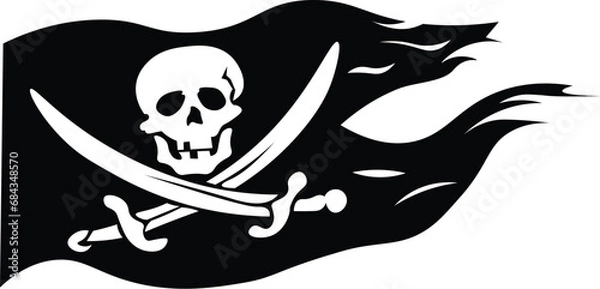 Fototapeta Cartoon Black and White Isolated Illustration Vector Of A Waving Pirate Flag with Skull and Crossed Swords