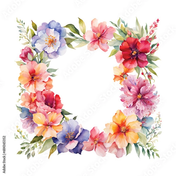 Fototapeta Watercolor flowers with frame, invitation card template in Vector EPS format
