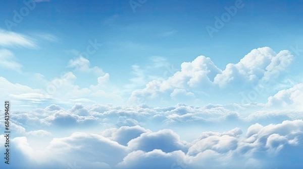 Obraz Blue Sky Dreamscape: Nebulous Clouds in Soft Atmosphere, Heavenly Cloudscape. Generative AI