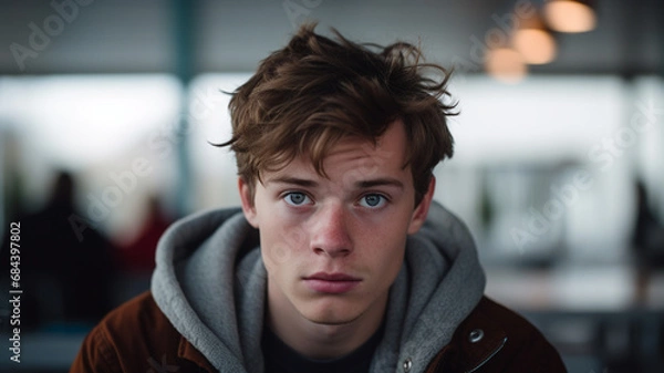Obraz 不安そうな表情の男性　10代