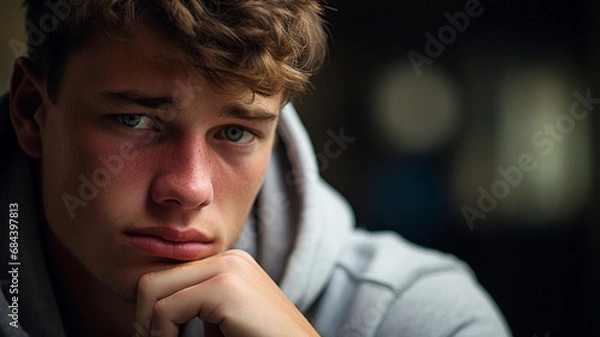 Obraz 悲しそうな表情をした男性　10代