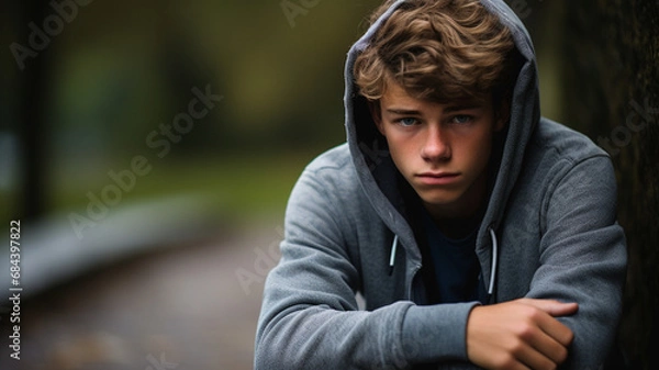 Obraz 不安そうな表情をした男性　10代