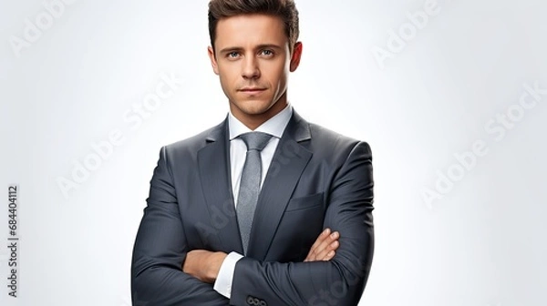 Obraz portrait of an young handsome businessman with suit, isolated on studio background