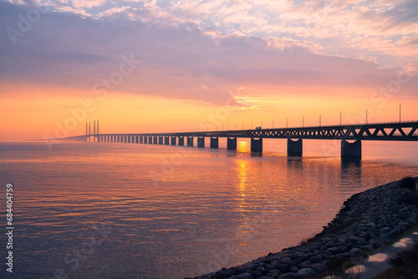 Obraz The Oresund Bridge is a combined motorway and railway bridge between Denmark and Sweden (Copenhagen and Malmo).