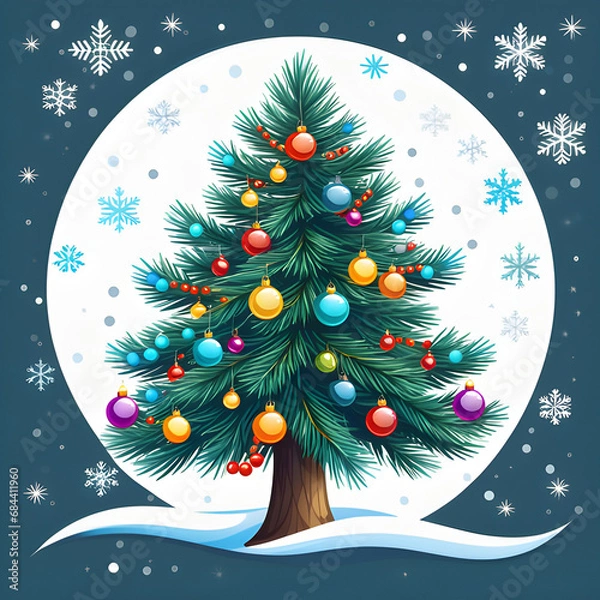 Obraz christmas tree with snowflakes