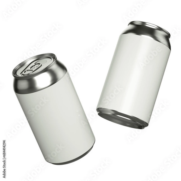 Fototapeta Floating aluminium cans mockup 330 ml, with white label, without background 