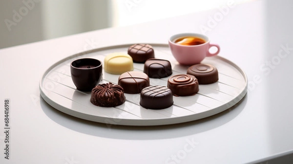 Obraz 白い皿に並んだチョコレート