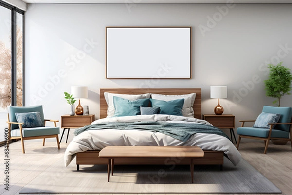 Obraz luxury bedroom suite in resort high rise hotel with cushion