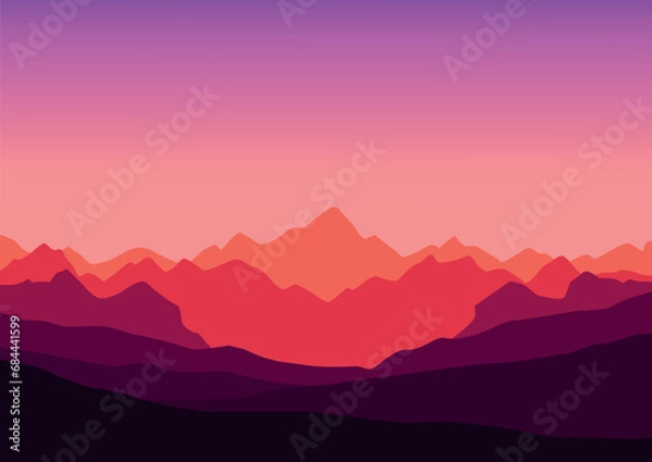 Fototapeta Landscape mountains with purple color, vector illustration.