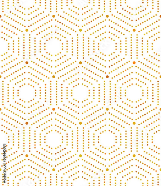 Fototapeta Geometric repeating ornament with golden hexagonal dotted elements. Geometric modern ornament. Seamless abstract modern pattern