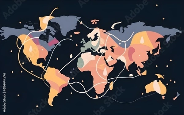 Fototapeta World map with technology dot