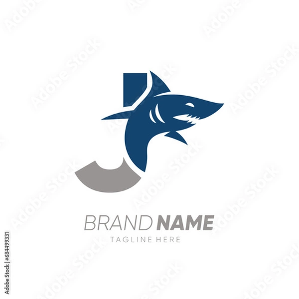 Fototapeta Letter J Shark Logo Design Vector Icon Graphic Emblem Illustration