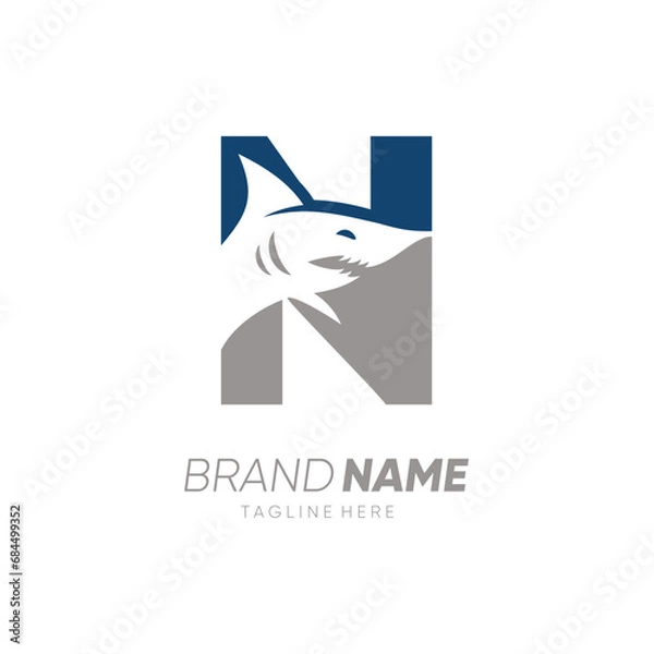 Fototapeta Letter N Shark Logo Design Vector Icon Graphic Emblem Illustration