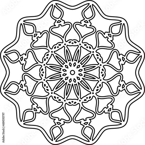 Fototapeta a fabulous flower. snowflake. isolated black and white circular ornament. decorative pattern. henna. tattoo. embroidery. coloring page. template.