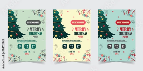 Fototapeta Merry Christmas Sale Flyer Template Poster Design, holiday covers. Xmas templates with typography and multicolor in modern minimalist style for web, social media and print design